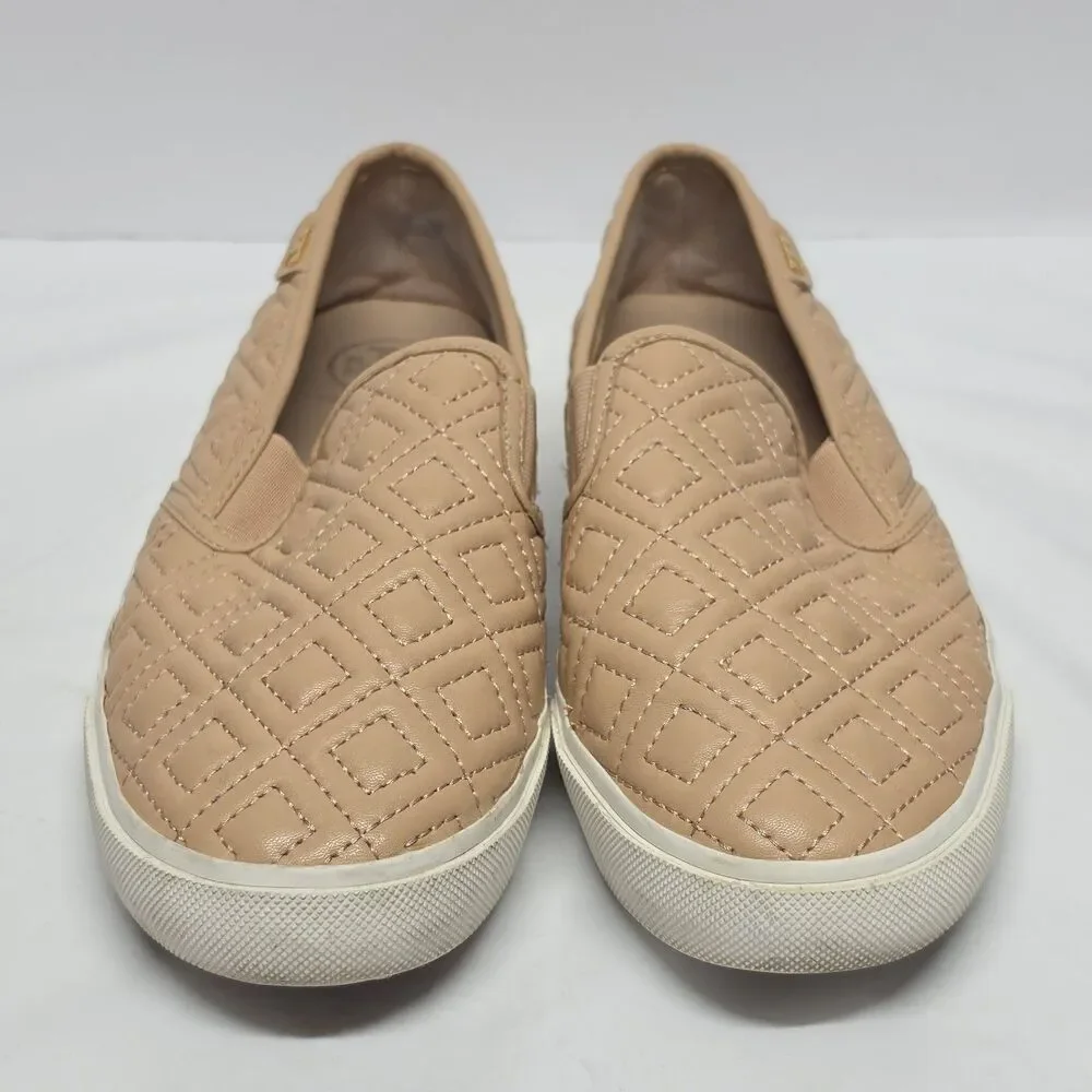 TORY BURCH Jesse Quilted Blush Nude Leather Slip On Sneakers Women's Size 9.5 M